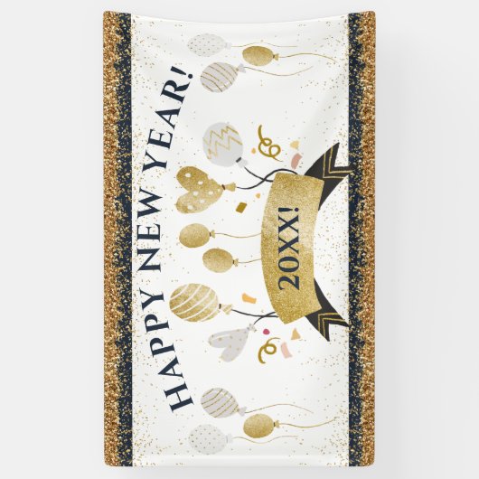 Oudejaarsavond feestbanner met gouden ballonnen spandoek (Verticaal)