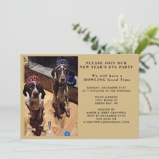 Oudejaarsavond Feesthonden en Vuurwerk Uitnodiging (Staand voorkant)