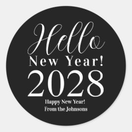 Oudejaarsavond Gelukkig Nieuwjaar Zwart-wit Ronde Sticker