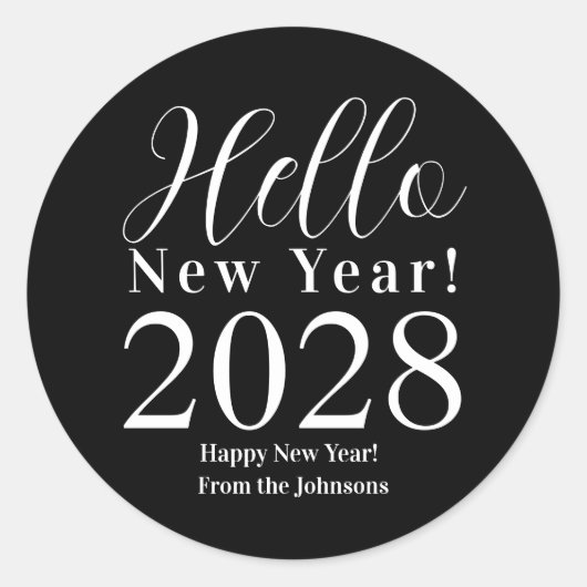 Oudejaarsavond Gelukkig Nieuwjaar Zwart-wit Ronde Sticker (Voorkant)