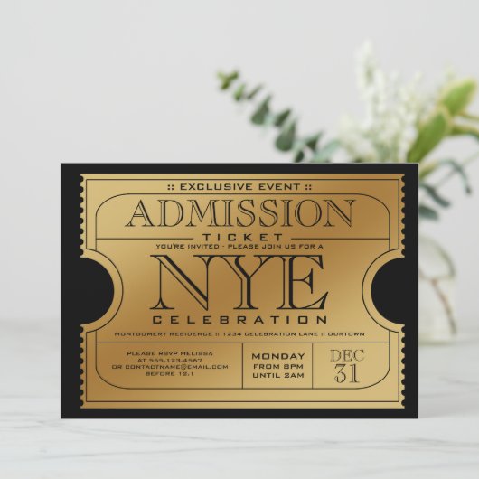Oudejaarsavond Golden Ticket Party Kaart (Staand voorkant)