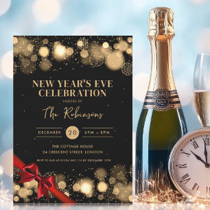 Oudejaarsavond Goud Zwart Winter Wonder Red Bow Kaart