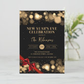 Oudejaarsavond Goud Zwart Winter Wonder Red Bow Kaart (Staand voorkant)