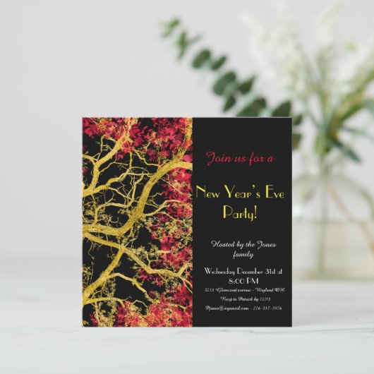 Oudejaarsavond gouden boom rode bladeren (Staand voorkant)