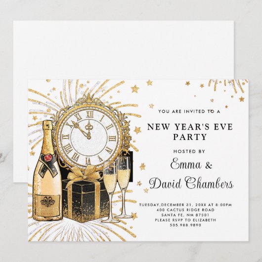 Oudejaarsavond Gouden Glitter 2024 Kaart (Voorkant / Achterkant)