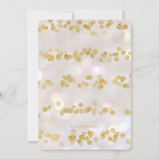 Oudejaarsavond Gouden iriserende Bokeh-uitnodiging Kaart (Achterkant)