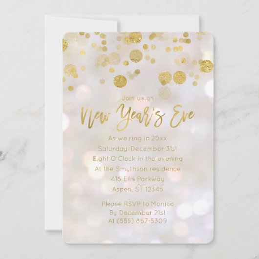Oudejaarsavond Gouden iriserende Bokeh-uitnodiging Kaart (Voorkant)