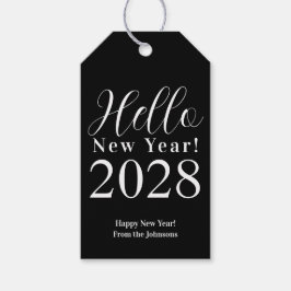 Oudejaarsavond Happy New Year Classic Black White Cadeaulabel