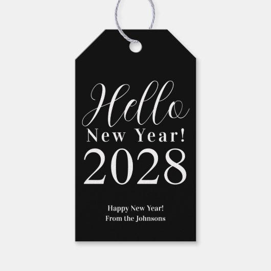Oudejaarsavond Happy New Year Classic Black White Cadeaulabel (Voorkant)