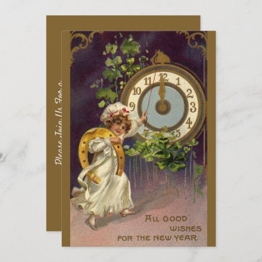  oudejaarsavond Irish Lass Clock om middernacht Kaart (Voorkant / Achterkant)