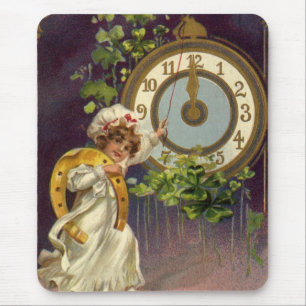 oudejaarsavond Irish Lass Clock om middernacht Muismat