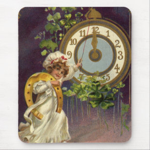  oudejaarsavond Irish Lass Clock om middernacht Muismat