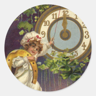 oudejaarsavond Irish Lass Clock om middernacht Ronde Sticker