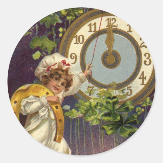 oudejaarsavond Irish Lass Clock om middernacht Ronde Sticker (Voorkant)
