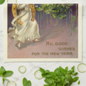  oudejaarsavond Irish Lass Clock om middernacht Theedoek (Gevouwen)