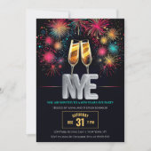 Oudejaarsavond kleurrijke vuurwerk champagne kaart (Voorkant)