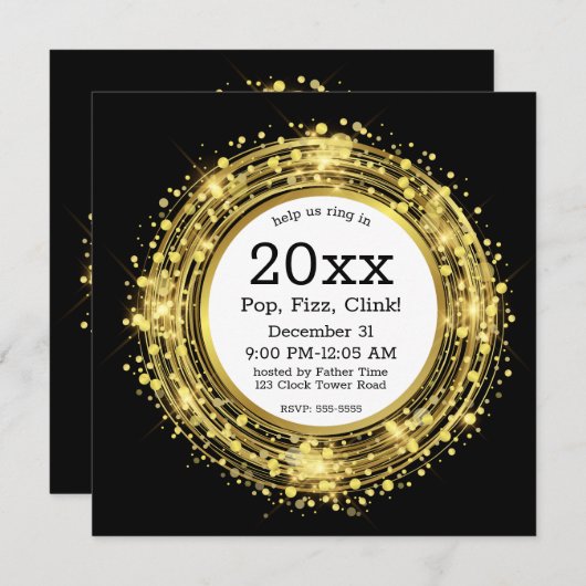 Oudejaarsavond klok Glitter Confetti Kaart (Voorkant / Achterkant)