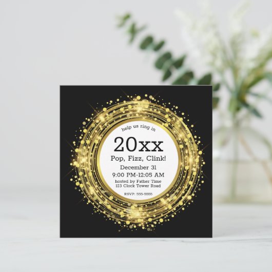 Oudejaarsavond klok Glitter Confetti Kaart (Staand voorkant)