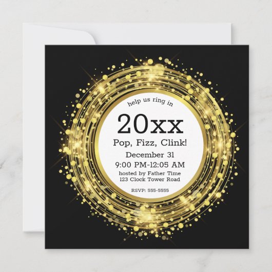 Oudejaarsavond klok Glitter Confetti Kaart (Voorkant)