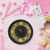 Oudejaarsavond klok Glitter Confetti Papieren Bordje (Feest)