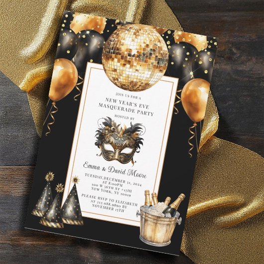 Oudejaarsavond Masquerade Party Gold Black Glitter Kaart