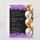 Oudejaarsavond Paarse glinsterende lichtballonnen Kaart (Voorkant)