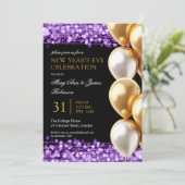 Oudejaarsavond Paarse glinsterende lichtballonnen Kaart (Staand voorkant)