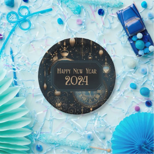 Oudejaarsavond Party Borden - Blue Clock Design Papieren Bordje (Feest)