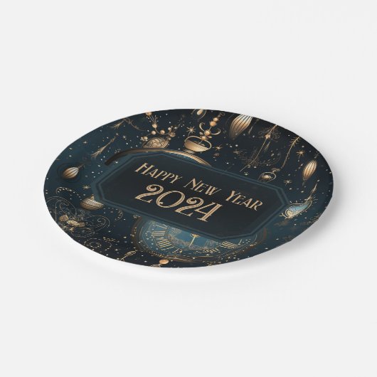 Oudejaarsavond Party Borden - Blue Clock Design Papieren Bordje (Gekanteld)