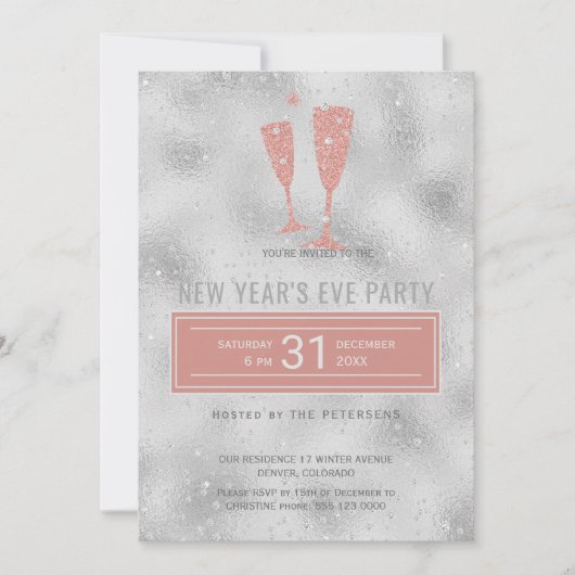 Oudejaarsavond Party Classy Elegant Silver Blush Kaart (Voorkant)