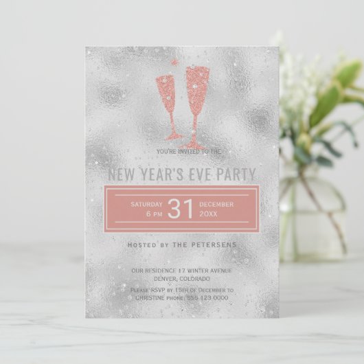 Oudejaarsavond Party Classy Elegant Silver Blush Kaart (Staand voorkant)