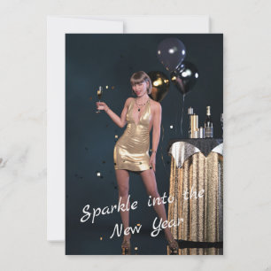Oudejaarsavond Party Girl in Sequined Dress Feestdagenkaart