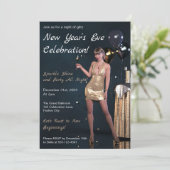 Oudejaarsavond Party Girl in Sequined Dress Kaart (Staand voorkant)