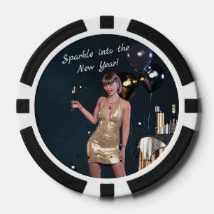 Oudejaarsavond Party Girl in Sequined Dress Poker Chips