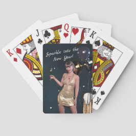 Oudejaarsavond Party Girl in Sequined Dress Pokerkaarten