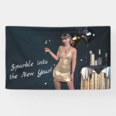 Oudejaarsavond Party Girl in Sequined Dress Spandoek (Horizontaal)