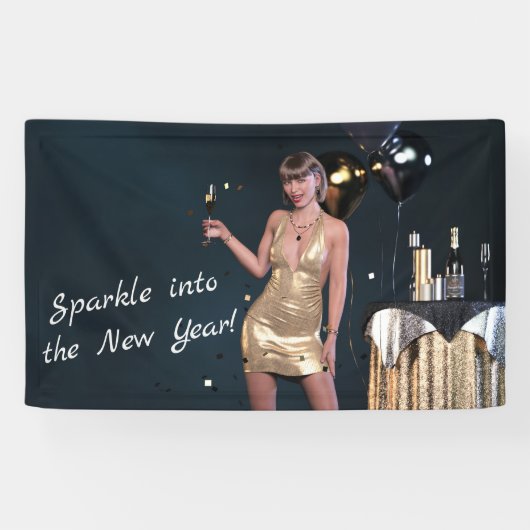Oudejaarsavond Party Girl in Sequined Dress Spandoek (Horizontaal)