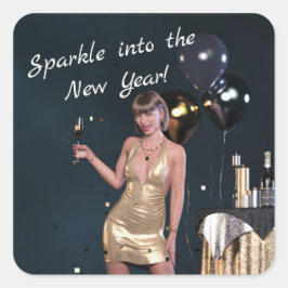 Oudejaarsavond Party Girl in Sequined Dress Vierkante Sticker