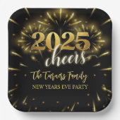 Oudejaarsavond Party Gold & Black Papieren Bordje (Voorkant)
