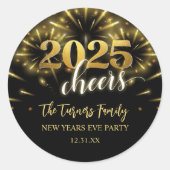 Oudejaarsavond Party Gold & Black Ronde Sticker (Voorkant)