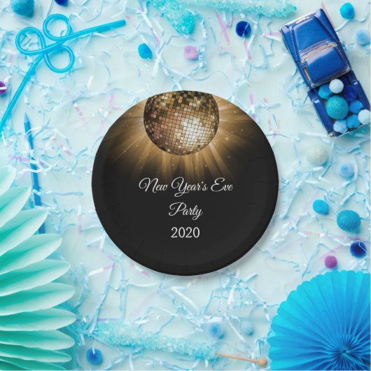Oudejaarsavond Party Gold Disco Ball Papieren Bordje (Feest)