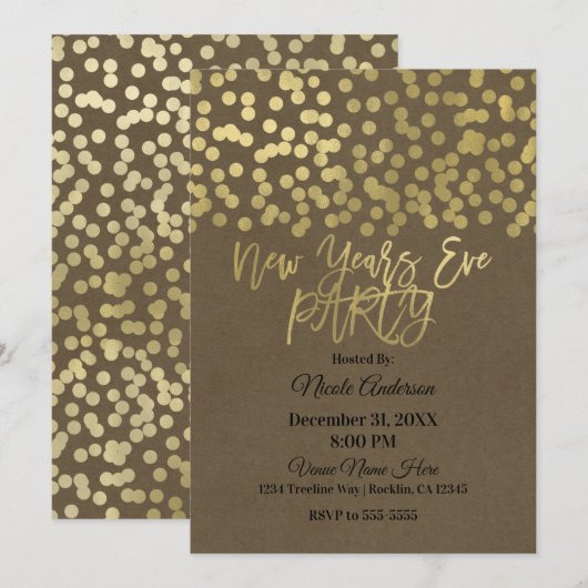 Oudejaarsavond Party Gold Modern Chic Rustic Kraft Kaart (Voorkant / Achterkant)