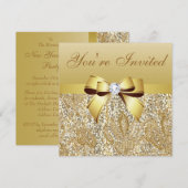 Oudejaarsavond Party Gold Sequins & Bow Kaart (Voorkant / Achterkant)