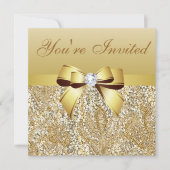 Oudejaarsavond Party Gold Sequins & Bow Kaart (Voorkant)