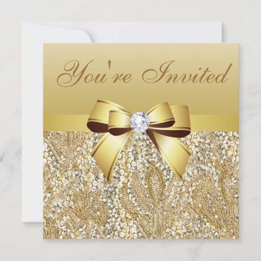 Oudejaarsavond Party Gold Sequins & Bow Kaart (Voorkant)