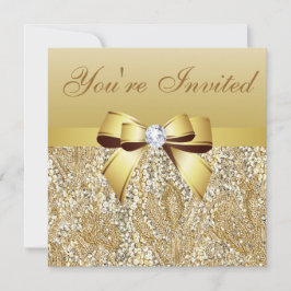 Oudejaarsavond Party Gold Sequins & Bow Kaart