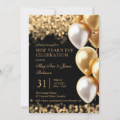 Oudejaarsavond Party Gold Shimmer Lights Ballonnen Kaart (Voorkant)