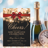 Oudejaarsavond Party Gold Sparkle Lights Red Bow Kaart