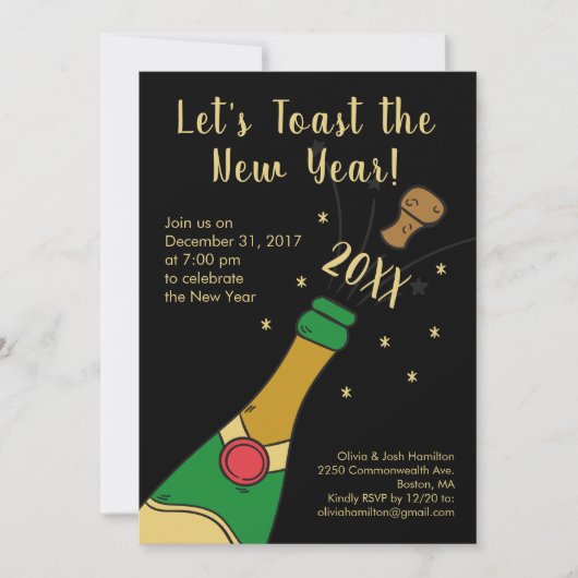 Oudejaarsavond Party Handgetekende Champagne Toast Kaart (Voorkant)