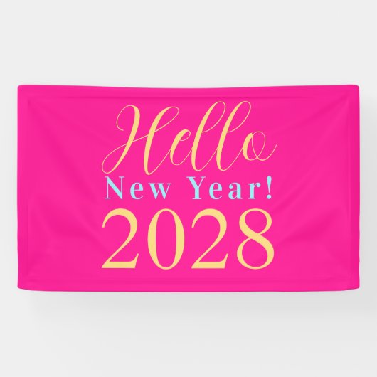 Oudejaarsavond Party Hot Pink Gold Spandoek (Horizontaal)